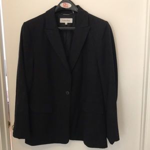 Pin stripe suit jacket, rayon poly, 1 botton, back slit, office/ sporty wear.